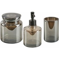 3-teiliges Badezimmer-Set Glas in Grau Seifenspender Zahnbürstenhalter Becher Eleganter Moderner Stil Badzubehör für wc Toilette - Schwarz von BELIANI