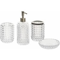 4-teiliges Badezimmer-Set Transparent Glas Seifenspender Seifenschale Zahnbürstenhalter Becher Eleganter Stil Badzubehör für wc Toilette - Silber von BELIANI