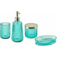 4-teiliges Badezimmer-Set Glas Türkis Seifenspender Seifenschale Zahnbürstenhalter Becher Eleganter Moderner Stil Badzubehör für wc Toilette - Silber von BELIANI