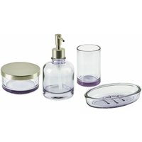 4-teiliges Badezimmer-Set Glas Violett Seifenspender Seifenschale Zahnbürstenhalter Becher Eleganter Moderner Stil Badzubehör für wc Toilette - Silber von BELIANI