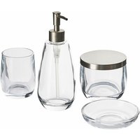 4-teiliges Badezimmer-Set Transparent Glas Seifenspender Seifenschale Zahnbürstenhalter Becher Moderner Minimalistischer Stil Badzubehör für WC von BELIANI
