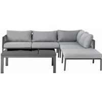 Beliani - Lounge Set Schwarz Aluminium inkl. Auflagen Grau Polyester 6-Sitzer mit hochklappbarem Couchtisch Terrasse Outdoor Modern - Schwarz von BELIANI
