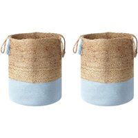 Set aus 2 Aufbewahrungskörben Baumwolle Jute Natur und Blau 50 cm Boho - Beige von BELIANI