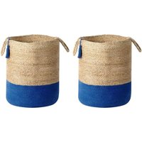 Beliani - Set aus 2 Aufbewahrungskörben Baumwolle Jute Natur und Marineblau 50 cm Boho - Beige von BELIANI