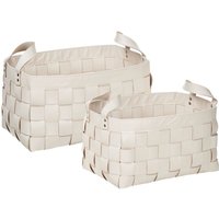 Aufbewahrungskorb 2er Set Beige Kunstleder u. mdf mit Griffen Rechteckig Unterschiedliche Größen Modern Regalkorb Schlafzimmer Bad Aufbewahrungskorb 2er Set Beige Kunstleder u. mdf mit Griffen Rechteckig Unterschiedliche Größen Modern Regalkorb Schlafzimmer Bad von BELIANI