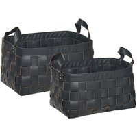 Aufbewahrungskorb 2er Set Schwarz Kunstleder u. mdf mit Griffen Rechteckig Unterschiedliche Größen Modern Regalkorb Schlafzimmer Bad Aufbewahrungskorb 2er Set Schwarz Kunstleder u. mdf mit Griffen Rechteckig Unterschiedliche Größen Modern Regalkorb Schlafzimmer Bad von BELIANI