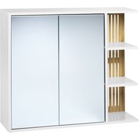 Bad Spiegelschrank Weiß u. Hellbraun aus MDF Bambusholz Kiefernholz 70 x 80 cm Lamellen Optik Hängeschrank Badezimmermöbel von BELIANI
