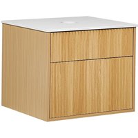 Beliani - Waschbeckenunterschrank Heller Holzfarbton u. Weiß 60 x 52 cm mit 2 Schubladen Geriffelte Optik Modernes Design Hängeschrank Bad von BELIANI