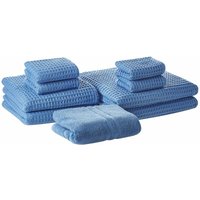 Beliani - Badehandtuch Set mit Badematte 9-teilig Blau Baumwolle Zero-Twist-Garn verschiedene Größen Badezimmer Ausstattung - Blau von BELIANI