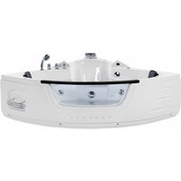 Badewanne Weiß Eckmodell mit LED 214 x 155 cm mit Hydromassage Funktion Fenster Badewanne Weiß Eckmodell mit LED 214 x 155 cm mit Hydromassage Funktion Fenster von BELIANI