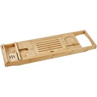 Badewannenablage Hellbraun Bambusholz Ausziehbar 75/110 x 23 cm mit Seifenschale Handy- u. Tablethalterung Rustikal Badezimmer Ausstattung von BELIANI