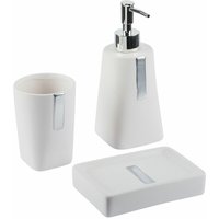 Badezimmer Set Beige 3-teilig Naturstein Dolomit silberne Verzierungen Zahnbürstenhalter Seifenspender Seifenschale minimalistischer Stil - Beige von BELIANI