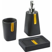 Badezimmer Set Schwarz 3-teilig Naturstein Dolomit goldene Verzierungen Zahnbürstenhalter Seifenspender Seifenschale minimalistischer Stil - Schwarz von BELIANI