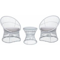 Balkonset Weiß Rattan 3-teilig 2 Sessel mit Couchtisch Auflagen Beige Boho Outdoor Indoor Garten Terrasse Balkon Wohnzimmer Schlafzimmer - Weiß von BELIANI