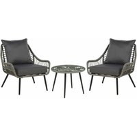 Beliani - Balkonset Grau Rattan und Stahl 3-Teilig Boho Rustikal 2 Stühle 1 Couchtisch Rund mit Glasplatte 2 Auflagen Gartenmöbel Terasse Balkon von BELIANI