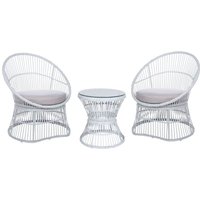 Balkonset Weiß Rattan 3-teilig 2 Sessel mit Couchtisch Auflagen Beige Boho Outdoor Indoor Garten Terrasse Balkon Wohnzimmer Schlafzimmer von BELIANI