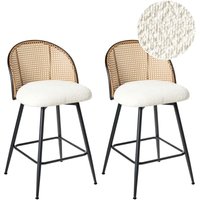 Barstühle 2er Set Cremeweiß Bouclé Stoff Metallbeine Wiener Geflecht Rückenlehne Drehbarer Sitz Retro Stil Barhocker Tresenhocker Tresenstühle von BELIANI