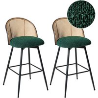 Barstühle 2er Set Dunkelgrün Bouclé Stoff Metallbeine Wiener Geflecht Rückenlehne Drehbarer Sitz Retro Stil Barhocker Tresenhocker Tresenstühle von BELIANI