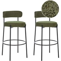 Barstuhl 2er Set Dunkelgrün Bouclé-Bezug und Metall mit Lehne Fußstützen Modernes Design Sitzmöbel Wohnzommer Küche Bar Wohnküche Ausstattung von BELIANI