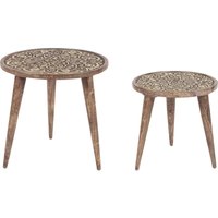 Beistelltisch 2er Set Dunkelbraun und Gold Mango Holz Rund Dreibeinig Geschnitzt Handgefertigt Boho Couchtisch Wohnzimmer Ausstattung Möbel Beistelltisch 2er Set Dunkelbraun und Gold Mango Holz Rund Dreibeinig Geschnitzt Handgefertigt Boho Couchtisch Wohnzimmer Ausstattung Möbel von BELIANI