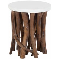 Beistelltisch Weiß Dunkelbraun 36 x 41 cm mdf Platte Teakholz Lackiert Kaffeetisch Natürlich Ländlich Rund Modern - Weiß von BELIANI