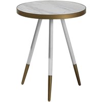 Beliani - Beistelltisch Weiß Gold 44 x 55 cm mdf Platte Metallfüße Furniert Elegante Ausstrahlung Marmor Optik Rund Modern von BELIANI