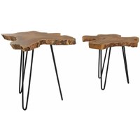 Beistelltische 2er Set Dunkelbraun / Schwarz Holz Metall Lackiert Handgefertig Unregelmässige Tischplatte Modern von BELIANI
