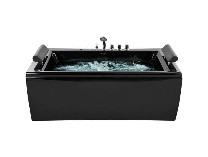 Beliani, Badewanne, Whirlpool Badewanne schwarz mit LED 172 x 83 cm MONTEGO (206 l, 172 cm, 83 cm) von BELIANI