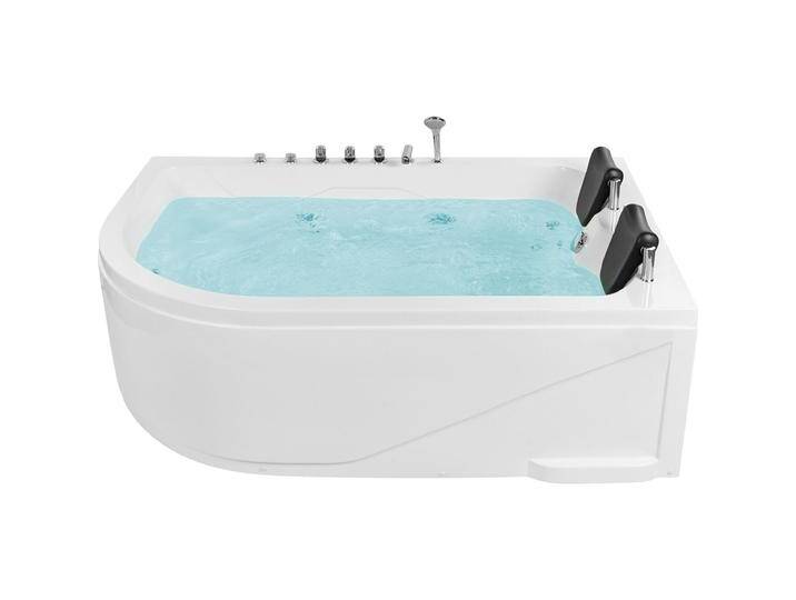 Beliani, Badewanne, Whirlpool Badewanne weiss Eckmodell mit LED 180 x 120 cm links CALAMA (437 l, 180 cm, 120 cm) von BELIANI
