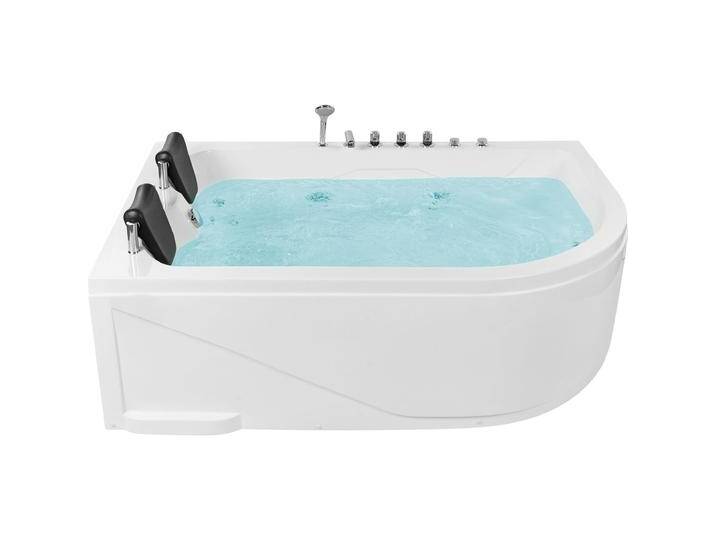 Beliani, Badewanne, Whirlpool Badewanne weiss Eckmodell mit LED 180 x 120 cm rechts CALAMA (437 l, 180 cm, 120 cm) von BELIANI