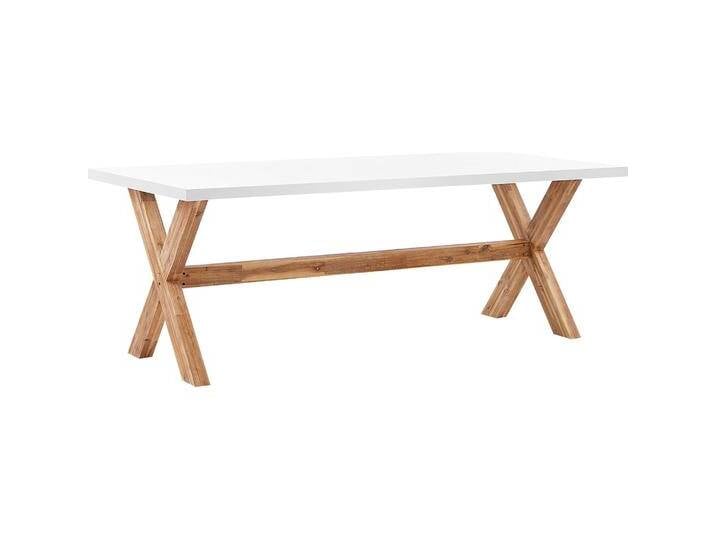 Beliani, Gartentisch + Balkontisch, Gartenmöbel Set Faserzement 200 x 100 cm 6-Sitzer Stühle weiss / beige OLBIA (200 cm) von BELIANI