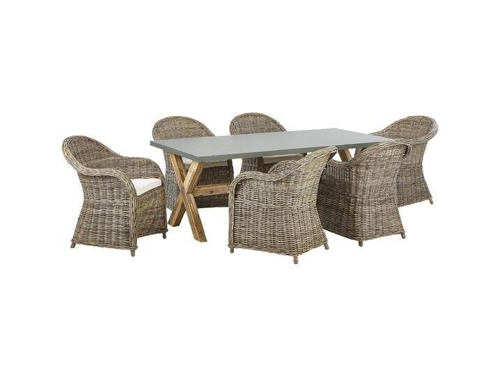 Beliani, Gartentisch + Balkontisch, Gartenmöbel Set Rattan natürlich 6-Sitzer Auflagen cremeweiss SUSUA/OLBIA (200 cm) von BELIANI