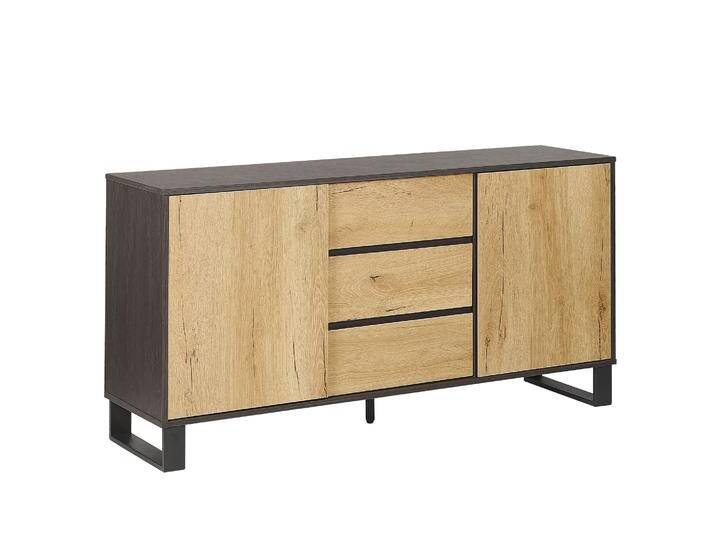 Beliani, Kommode + Sideboard, Sideboard heller / dunkler Holzfarbton 3 Schubladen 2 Schränke ELDA (145 x 39 x 76 cm) von BELIANI