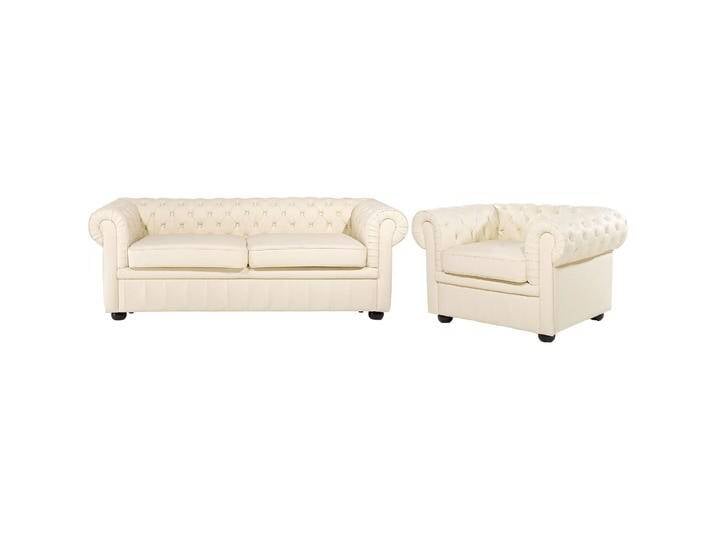 Beliani, Sofa, Sofa Set Leder creme 4-Sitzer CHESTERFIELD (Chesterfield, 4-Sitzer) von BELIANI
