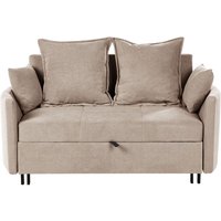 Beliani - 2-Sitzer Sofa Taupe Stoffbezug Gesteppt mit Schlaffunktion Mehrere Kissen Schlanke Metallbeine Modern Skandi Wohnzimmer Schlafsofa Sofabett von BELIANI