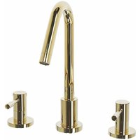 Beliani - Waschbeckenarmatur 3-Loch-Armatur Wasserhahn geschwungene Form Edelstahl glänzendes Gold Stilvoll Modern Elegant Glamourös - Gold von BELIANI