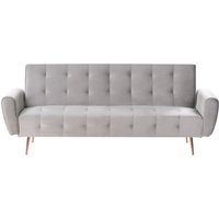 3-Sitzer Sofa Hellgrau Samt Gesteppt mit Schlaffunktion Hohe Schlanke Metallfüße Breite Armlehnen Retro-Stil Schlafsofa Sofabett Wohnzimmer von BELIANI