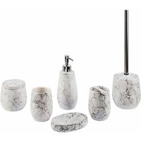 Badezimmer Set Cremeweiß 6-teilig Naturstein Dolomit Behälter mit Deckel Becher Seifenschale Toilettenbürste Seifenspender Zahnbürstenhalter - Schwarz von BELIANI