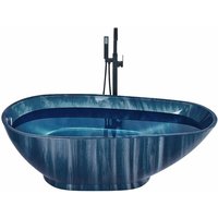 Badewanne Marineblau 170 x 80 cm Marmor Optik Freistehend aus Sanitäracryl Walnussform Badezimmerzubehör Elegantes Modernes Design - Silber von BELIANI