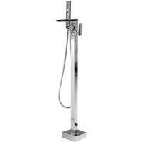 Beliani - Badewannenarmatur Freistehend glänzend verchromt Silber futuristische gerade Form Edelstahl Enhebelhandmischer Standhandbrause Modern von BELIANI