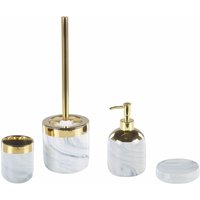 Badezimmer Set Weiß und Gold Keramik 4-teilig Trinkglas Seifenschale Seifenspdender Toilettenbürste Badezimmer - Gold von BELIANI