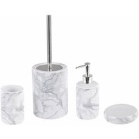 Badezimmer Set Weiß Keramik 4-teilig Trinkglas Seifenschale Seifenspender Toilettenbürste Marmoroptik Badezimmer - Weiß von BELIANI