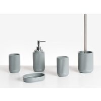 Badezimmer Set 5-Teilig Hellgrau Kunstharz Rillenoptik Modern Seifenschale Seifenspender Zahnbürstenhalter Toilettenbürste Becher Bad-Zubehör von BELIANI