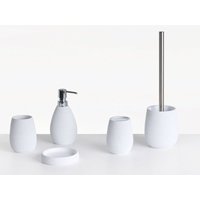 Beliani - Badezimmer Set 5-Teilig Weiß Kunstharz Seiloptik Modern Seifenschale Seifenspender Zahnbürstenhalter Toilettenbürste Becher Badausstattung von BELIANI