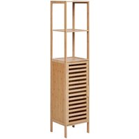 Badregal mit Tür Hellbraun Bambusholz 145 cm Hoch 5 Fächer Lamellen-Optik Latten-Optik Rustikal Badezimmer Ausstattung Badmöbel Holzregal von BELIANI