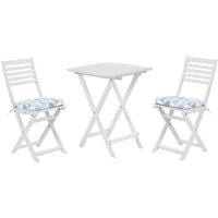 Beliani - Balkonset Weiß Akazienholz 2 Stühle 1 Teetisch 2 Auflagen im geometrischen Muster Gartenmöbelset von BELIANI