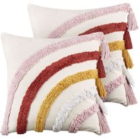 Beliani - Dekokissen 2er Set Mehrfarbig Baumwollbezug mit Füllung Regenbogenmotiv Quasten Quadratisch 45x45 cm Modern Wohnzimmer Schlafzimmer Beliani - Dekokissen 2er Set Mehrfarbig Baumwollbezug mit Füllung Regenbogenmotiv Quasten Quadratisch 45x45 cm Modern Wohnzimmer Schlafzimmer von BELIANI