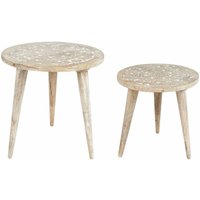 Beliani - Beistelltisch 2er Set Hellbraun und Weiß Mango Holz Rund Dreibeinig Handgefertigt Handdekoriert Boho Couchtisch Wohnzimmer Ausstattung Möbel Beliani - Beistelltisch 2er Set Hellbraun und Weiß Mango Holz Rund Dreibeinig Handgefertigt Handdekoriert Boho Couchtisch Wohnzimmer Ausstattung Möbel von BELIANI