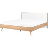 Bett Hellbraun und Weiß MDF-Platten Holzoptik mit Lattenrost 180 x 200 cm Kopfteil Holzbeine Skandi Klassisch Schlafzimmer Doppelbett von BELIANI