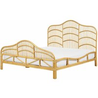 Bett Hellbraun Rattan und Mahagoniholz mit Lattenrost 160 x 200 cm Hohes Kopf- und Fußteil Boho Doppelbett Schlafzimmer Ausstattung Möbel - Heller von BELIANI